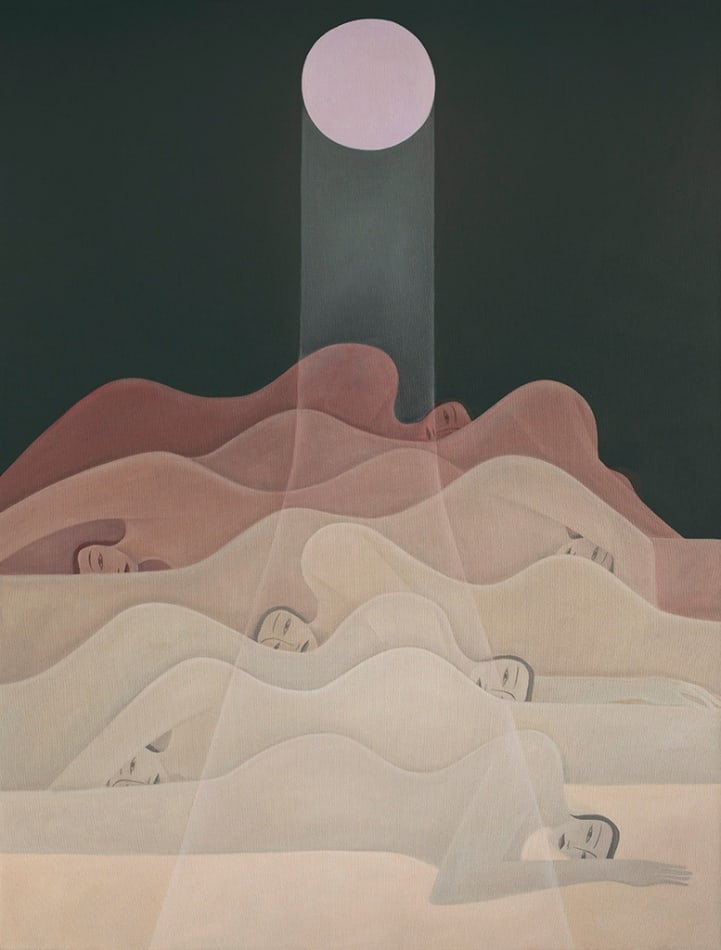 Laura Berger painting of women laying with moonlight over them