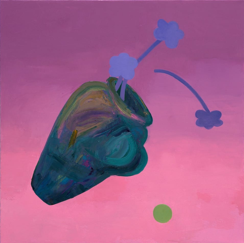Corey Lamb painting of vase against pink background