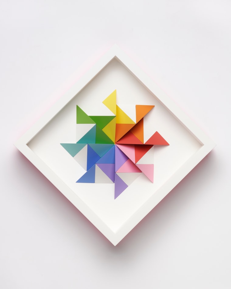 wooden geometric wall sculpture by Sean newport - rainbow