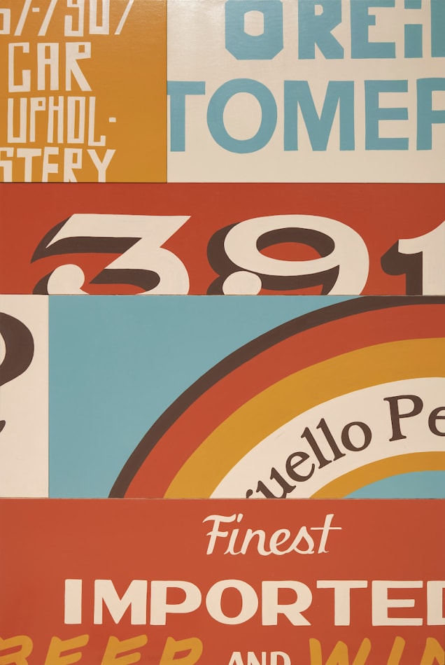 painting collage of neighborhood store signs