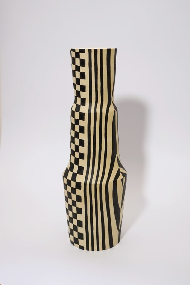 H. Bradley's vase with various patterns in black and white