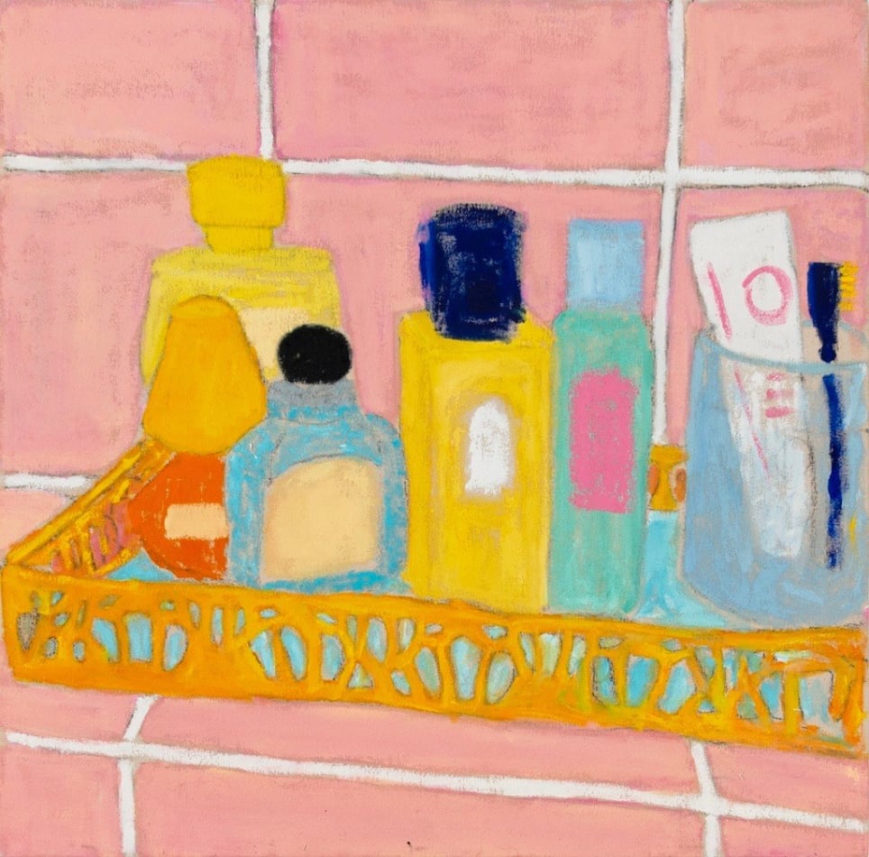 shelf containing different toiletries