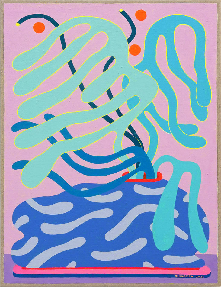 blue and purple painting of an alien-like bouquet in a vase