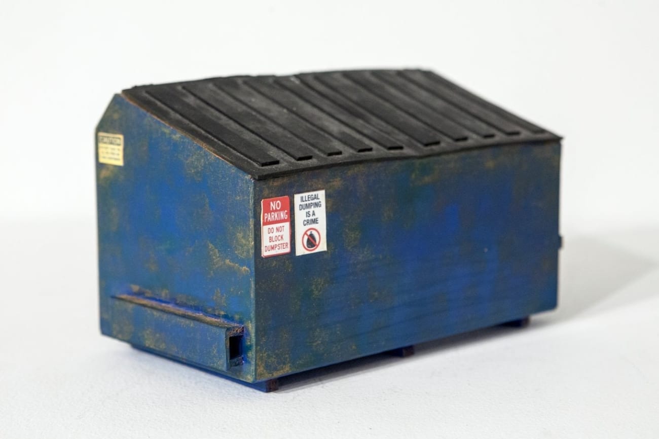 Drew Leshko miniature blue dumpster