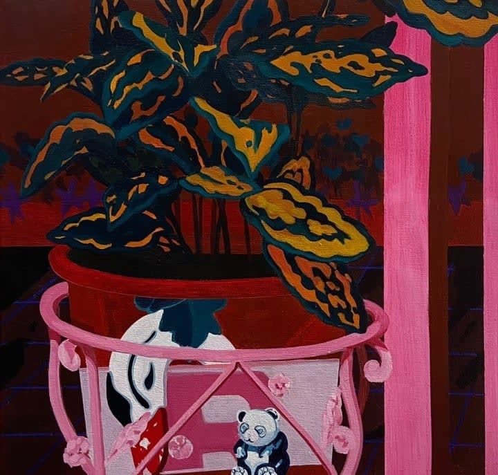 Francisco Diaz Scotto's painting of a plant in a vase using pinks and dark green