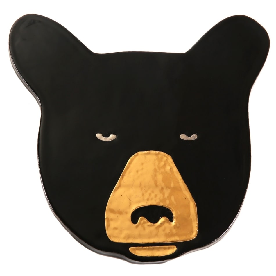 Lorien Stern - ceramic flat panel of a black bear head.