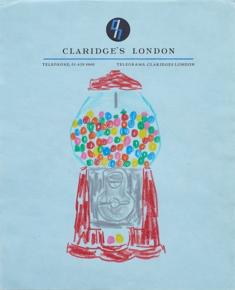 sketch of a gum ball machine on notepad paper