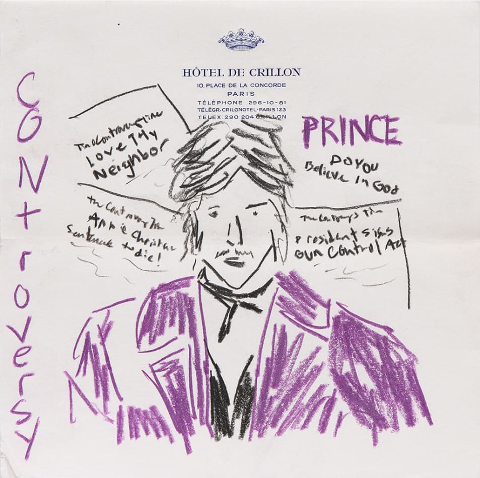 sketch of the musical artist print on a hotel notepad paper