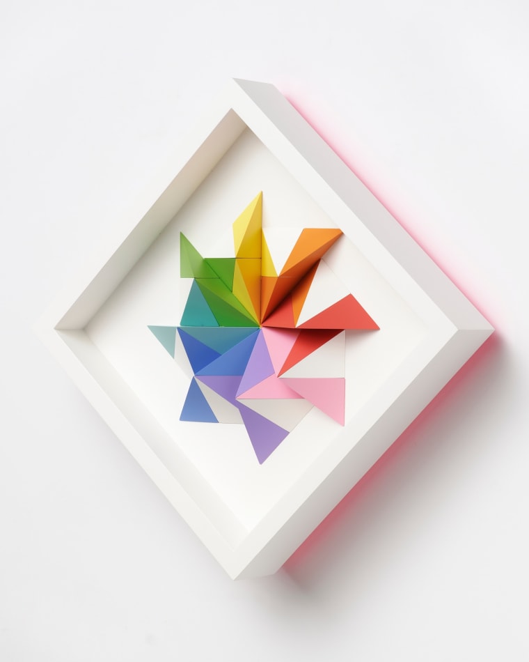 wooden geometric wall sculpture by Sean newport - rainbow