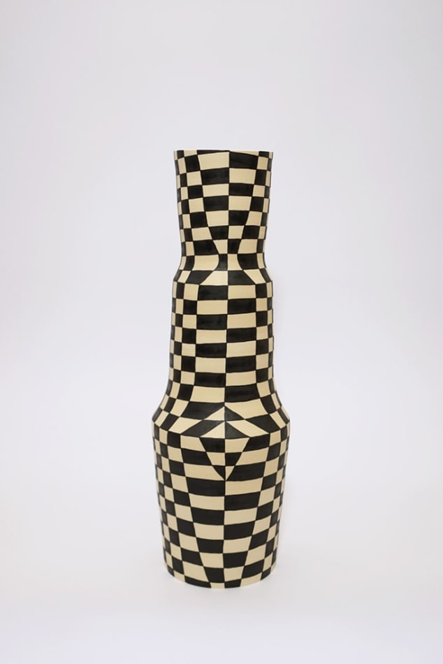 H. Bradley's vase with various patterns in black and white
