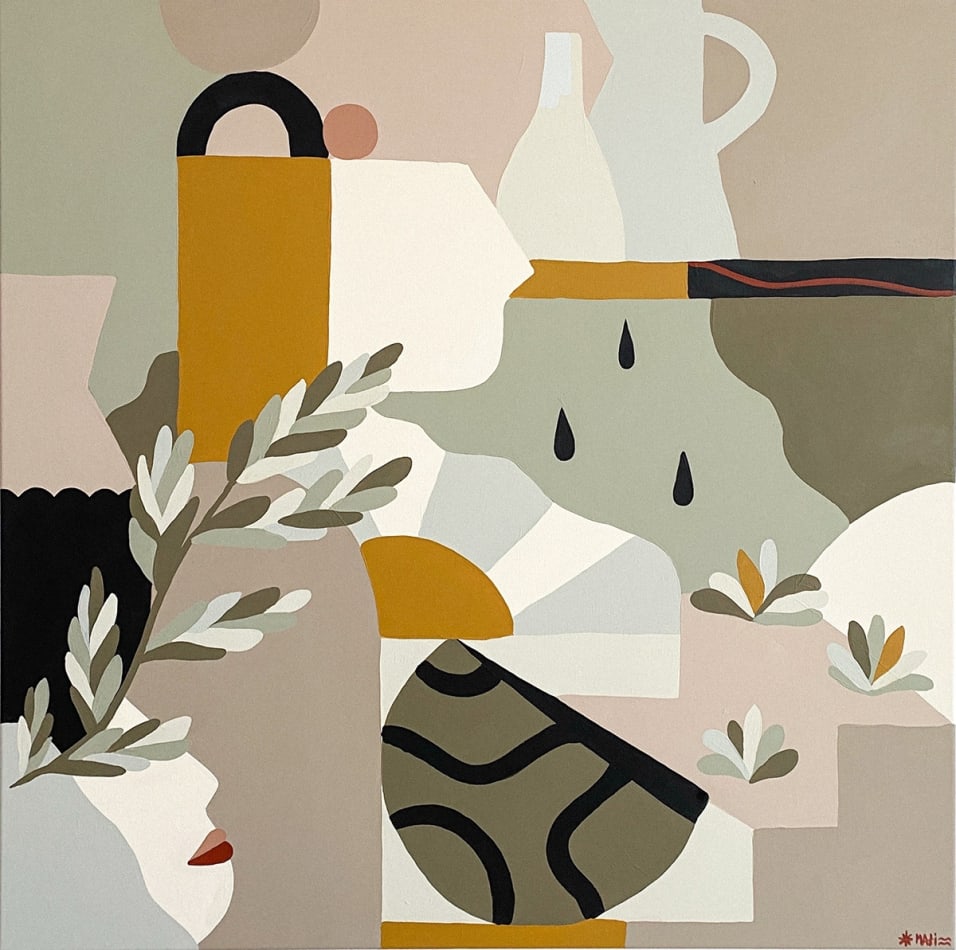 abstract scene in light greys and greens