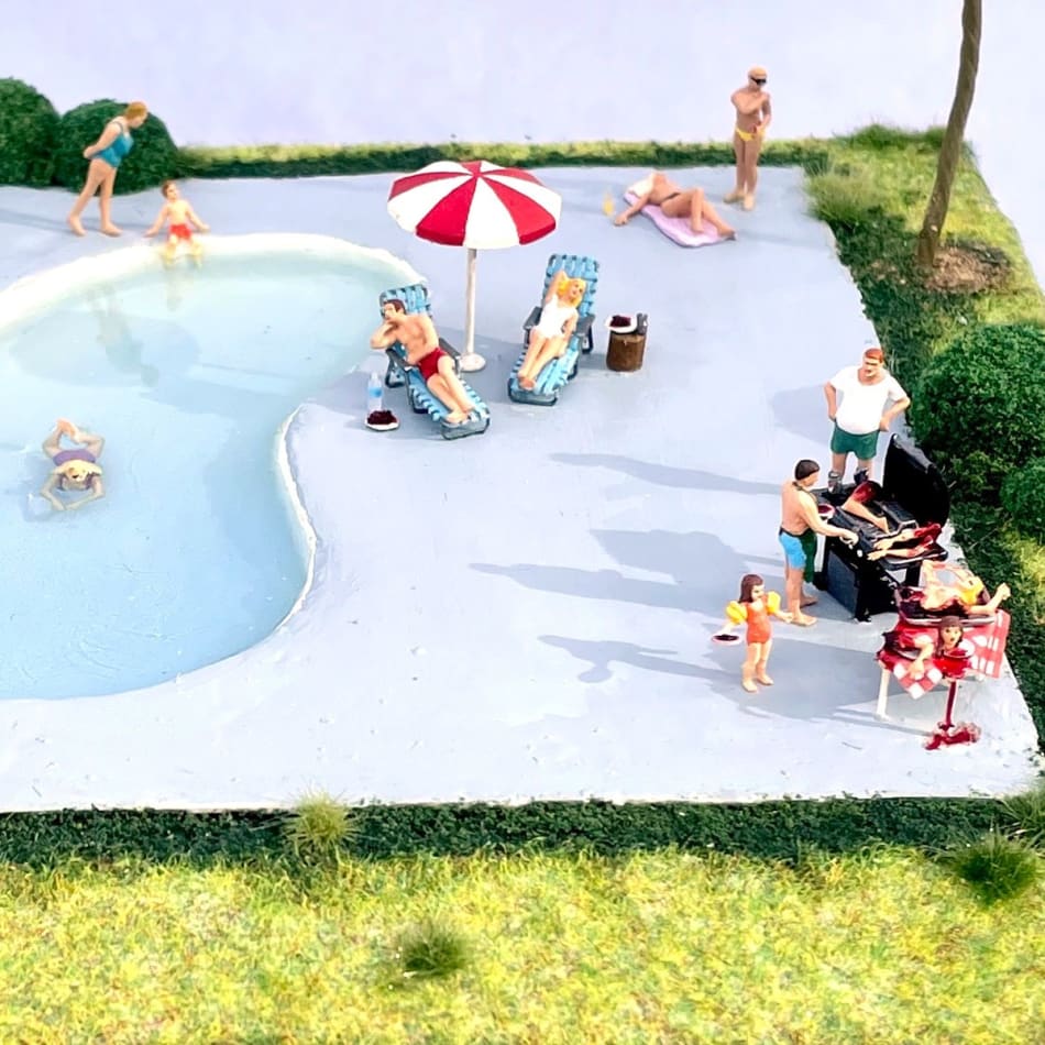 family enjoying a pool side bbq of human remains
