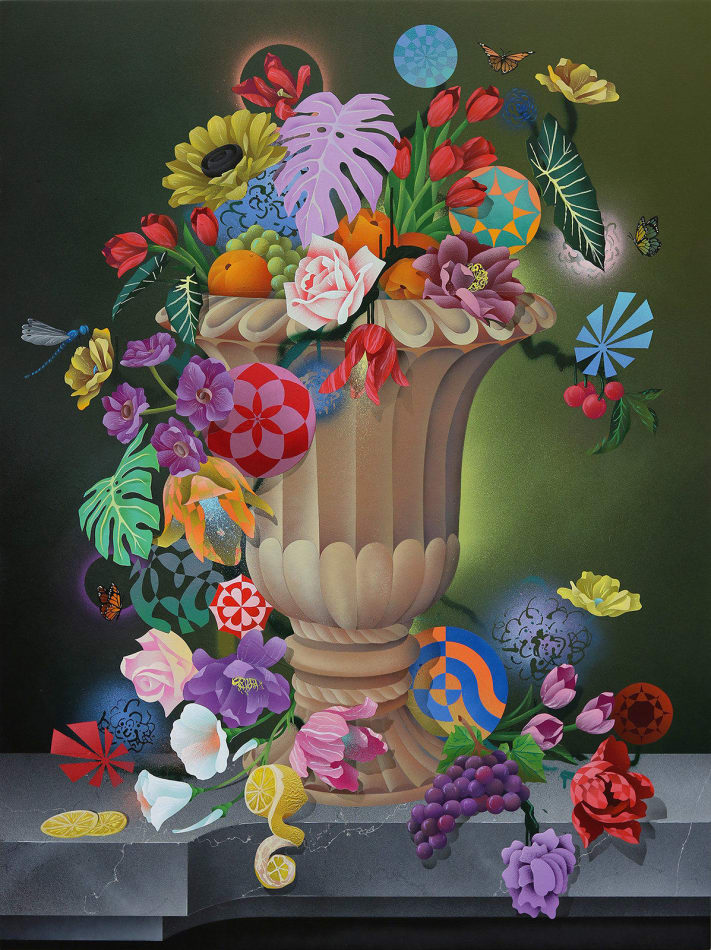 Casey Gray's painting of colorful flowers in a vase