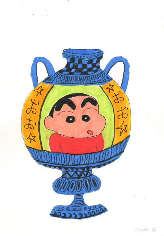 Studio Ski - drawing of vase with cartoon boy
