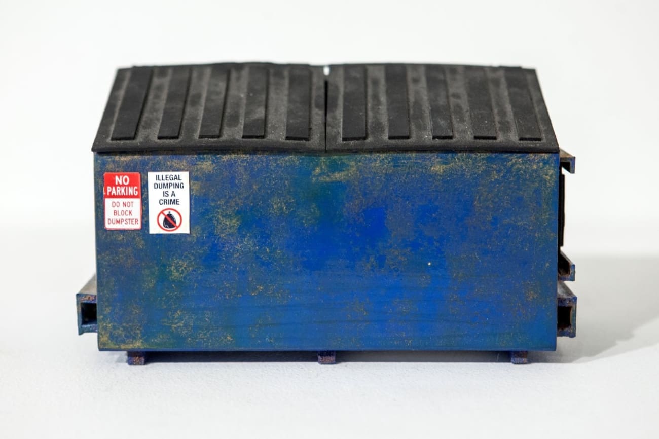 Drew Leshko miniature blue dumpster
