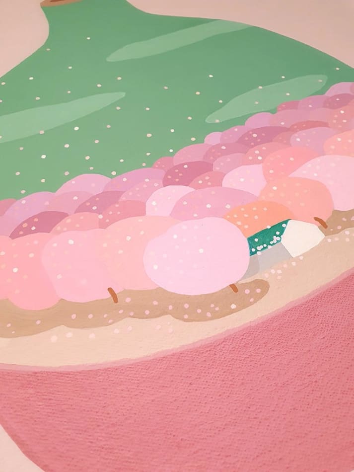 Danym Kwon painting of vase with pink trees