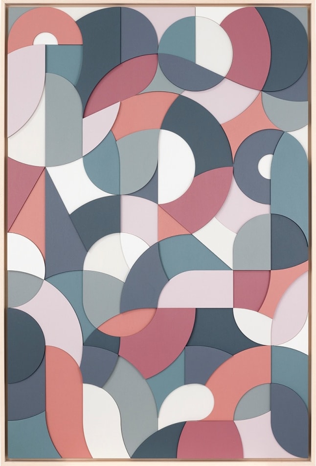 abstracted typography design in shades of orange, green and purple