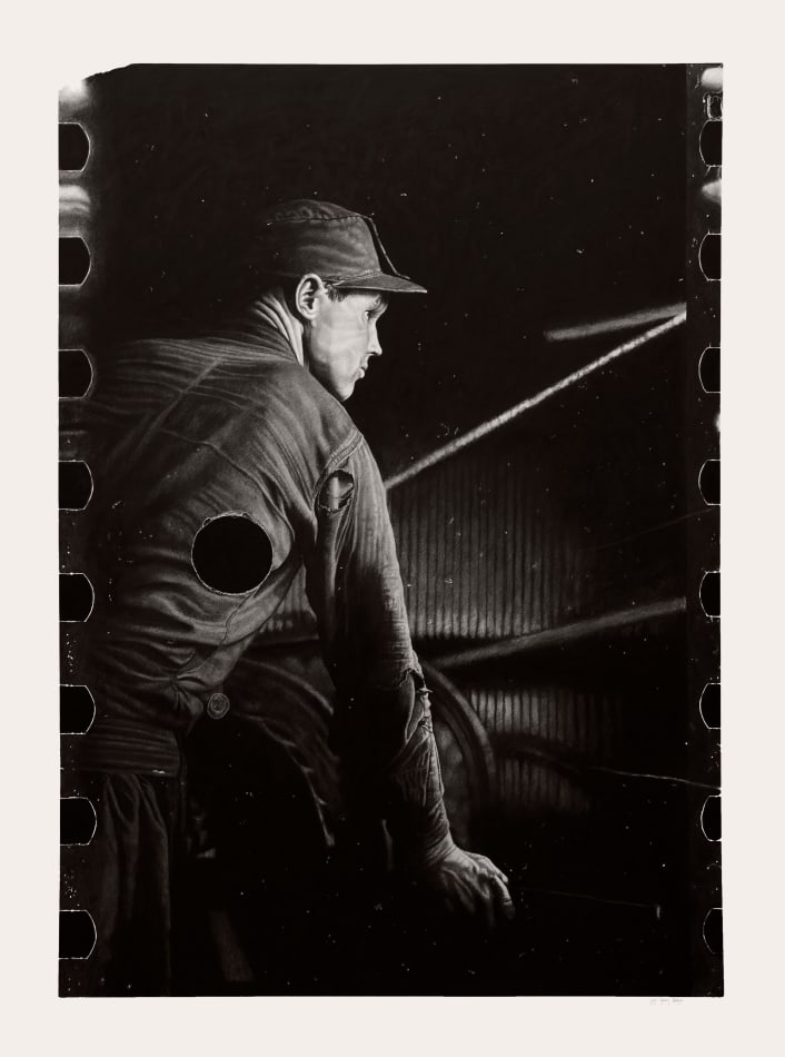 Joel Danile Phillips charcoal drawing of figure in deep shadow