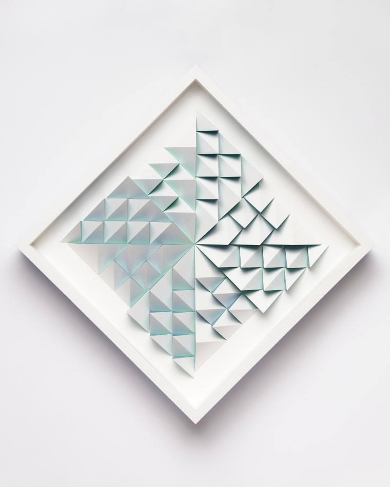 wooden geometric wall sculpture by Sean newport - blue