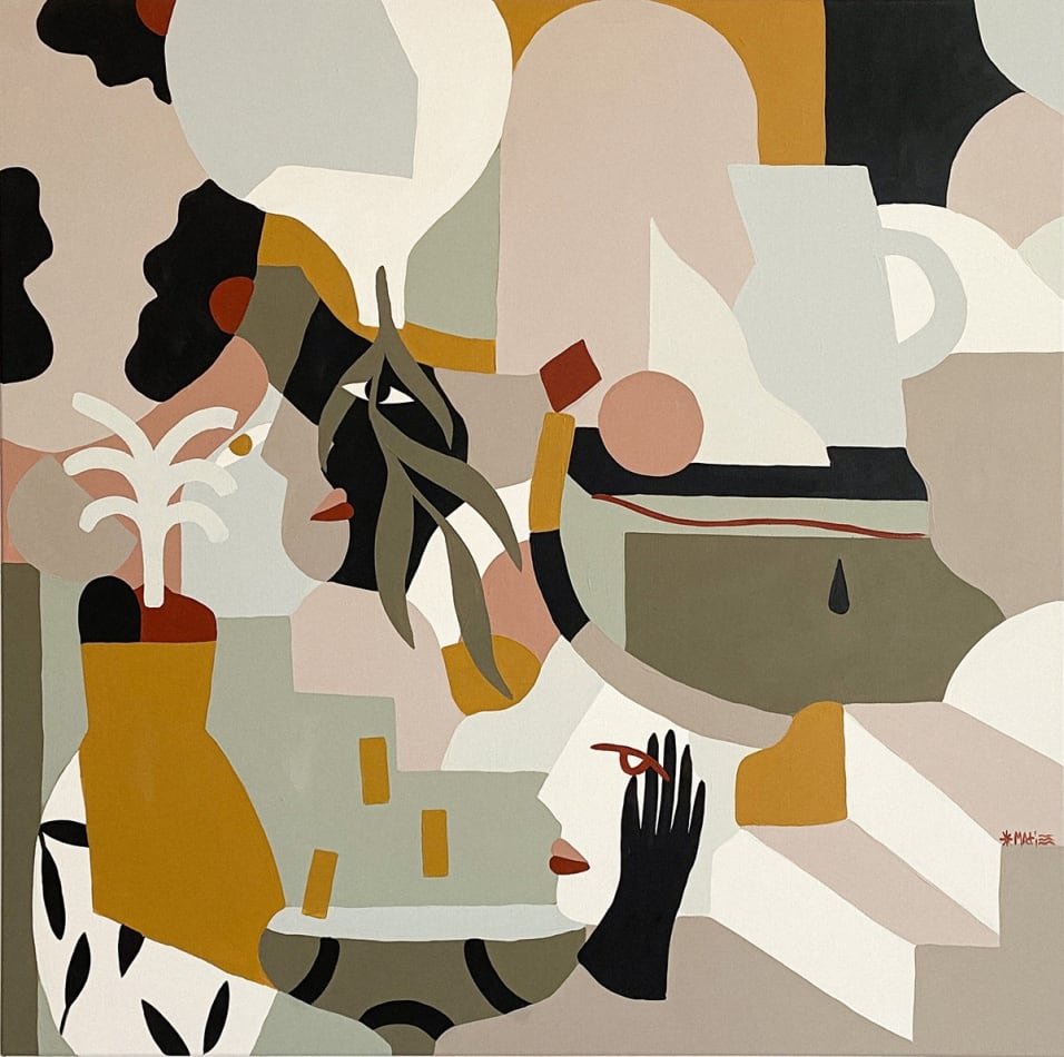 abstract collage in muted earth tones