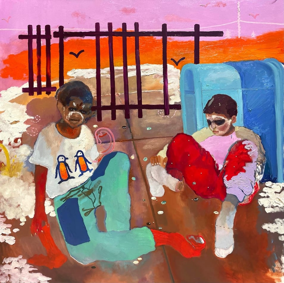 Veronica Fernandez painting of two boys sitting