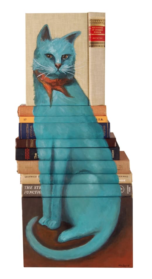 Mike Stilkey painting of cats on books
