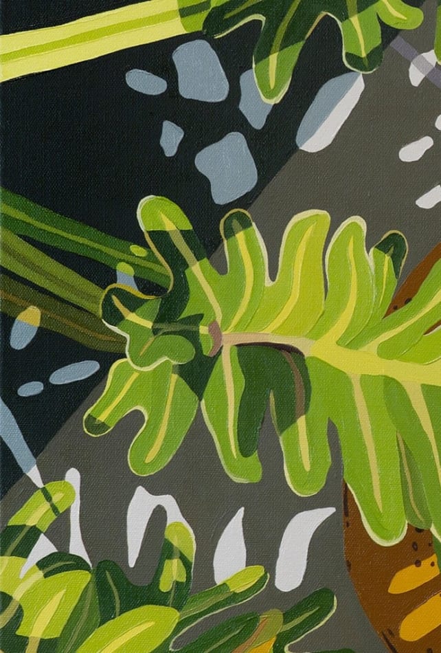 Detail of Natalia Juncadella 'Buscando Sombra' green leaves and shadows