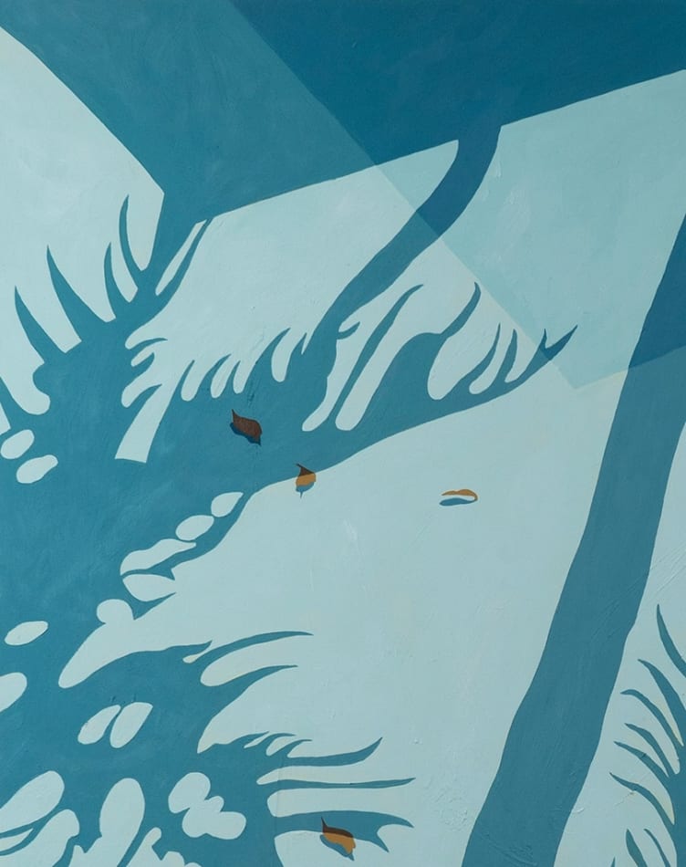 detail of Natalia Juncadella painting of blue pool with shadows cast over it