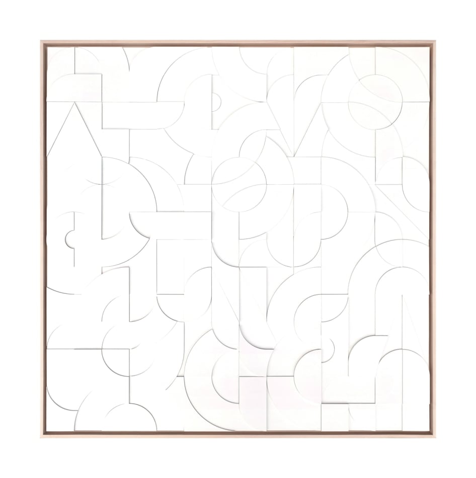 Scott Albrecht wood relief painting - abstract all white forms