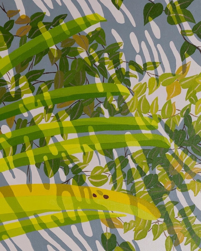 detail of Natalia Juncadella painting of orchid, plant and roots, shadows
