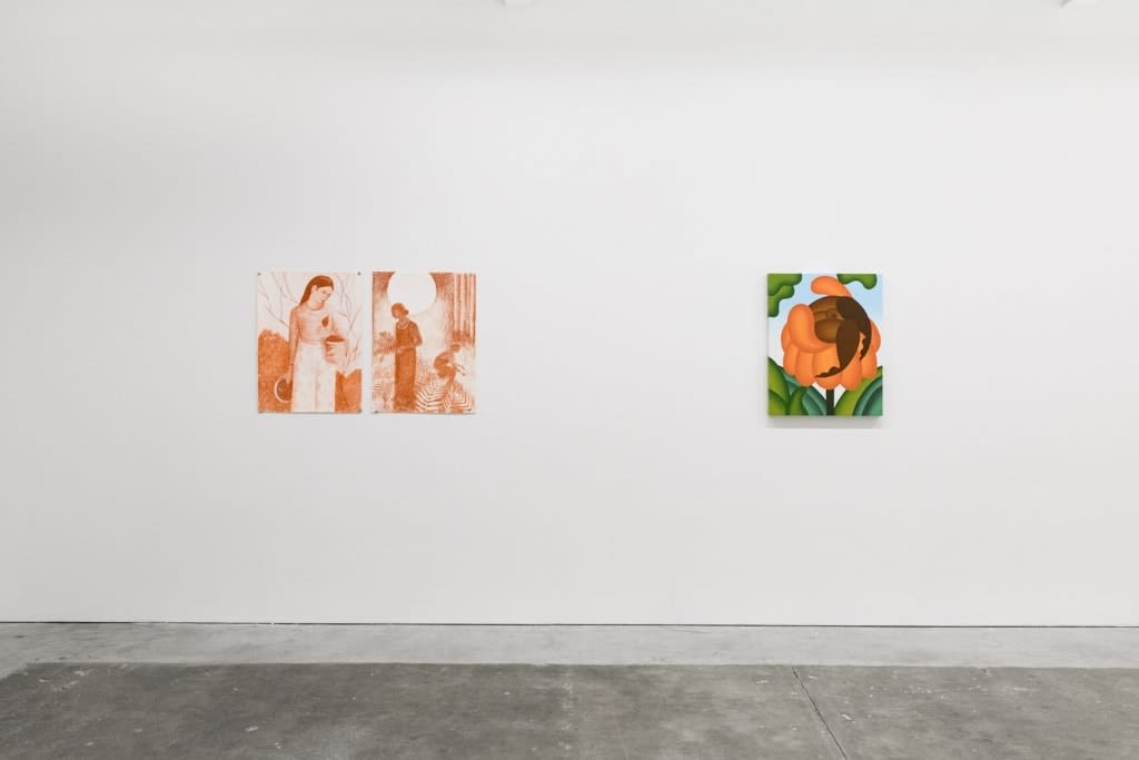 Installation view of The Jaunt: Winter Camp at Hashimoto Contemporary San Francisco. From left to right: Genevieve Cohn's works on paper 