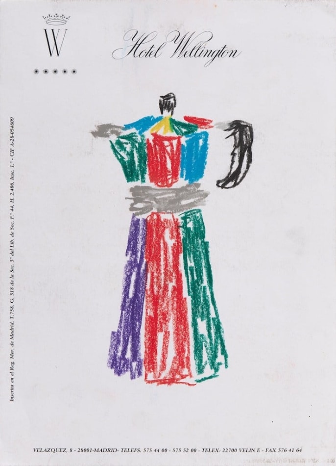 sketch of a multicolored coffee moka pot on hotel stationary