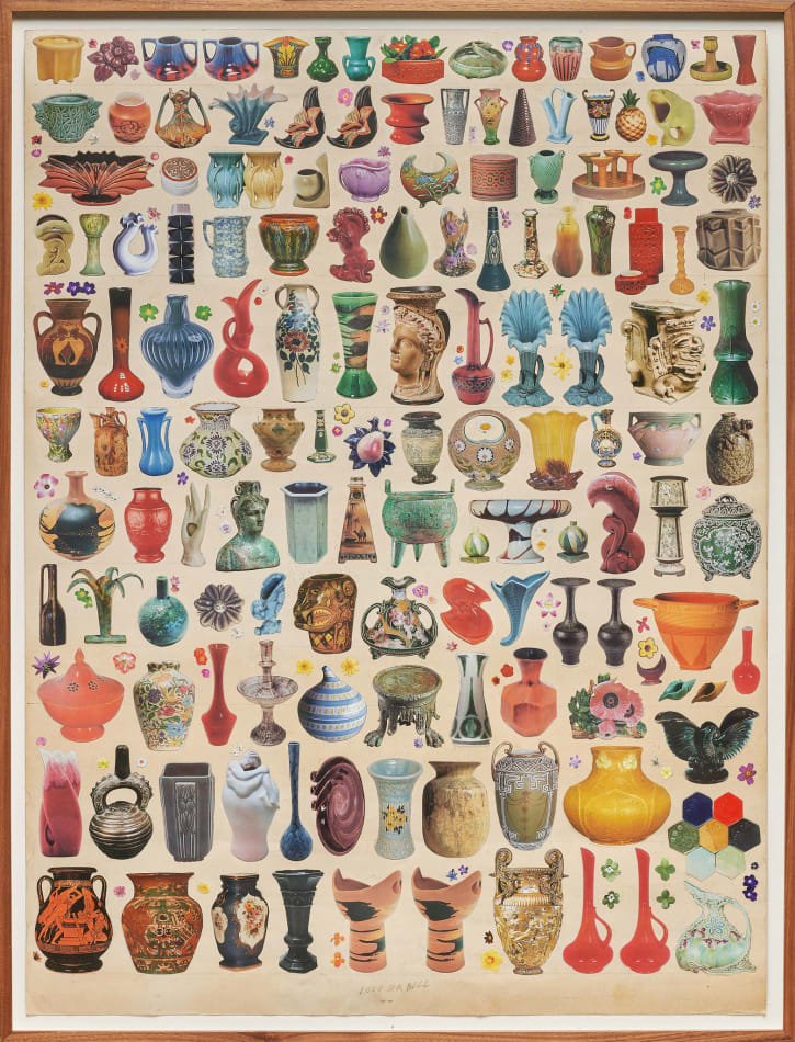 Matthew Craven's collage style piece with cut outs of vases