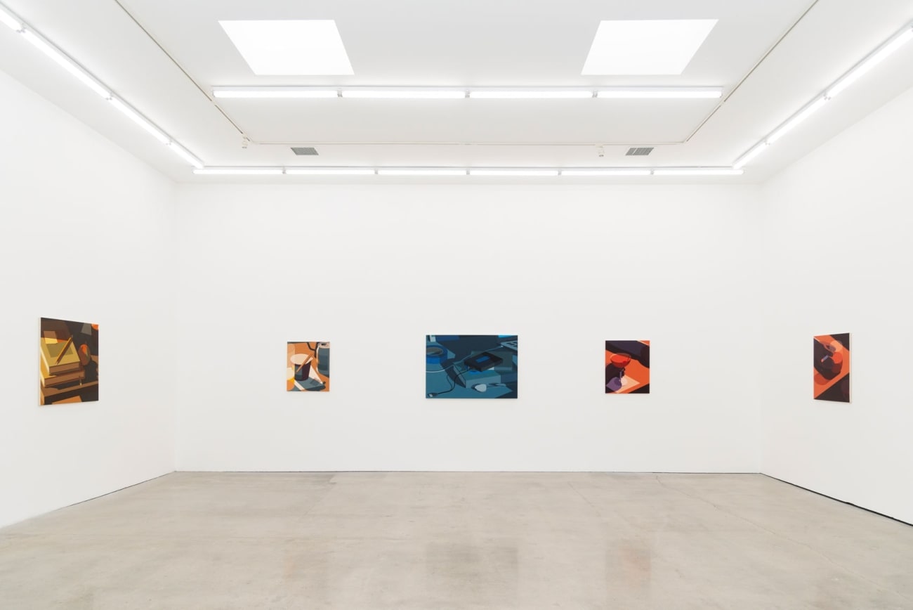 Installation view of Adrian Kay Wong's painting Blue in between the paintings Patience and Cherry