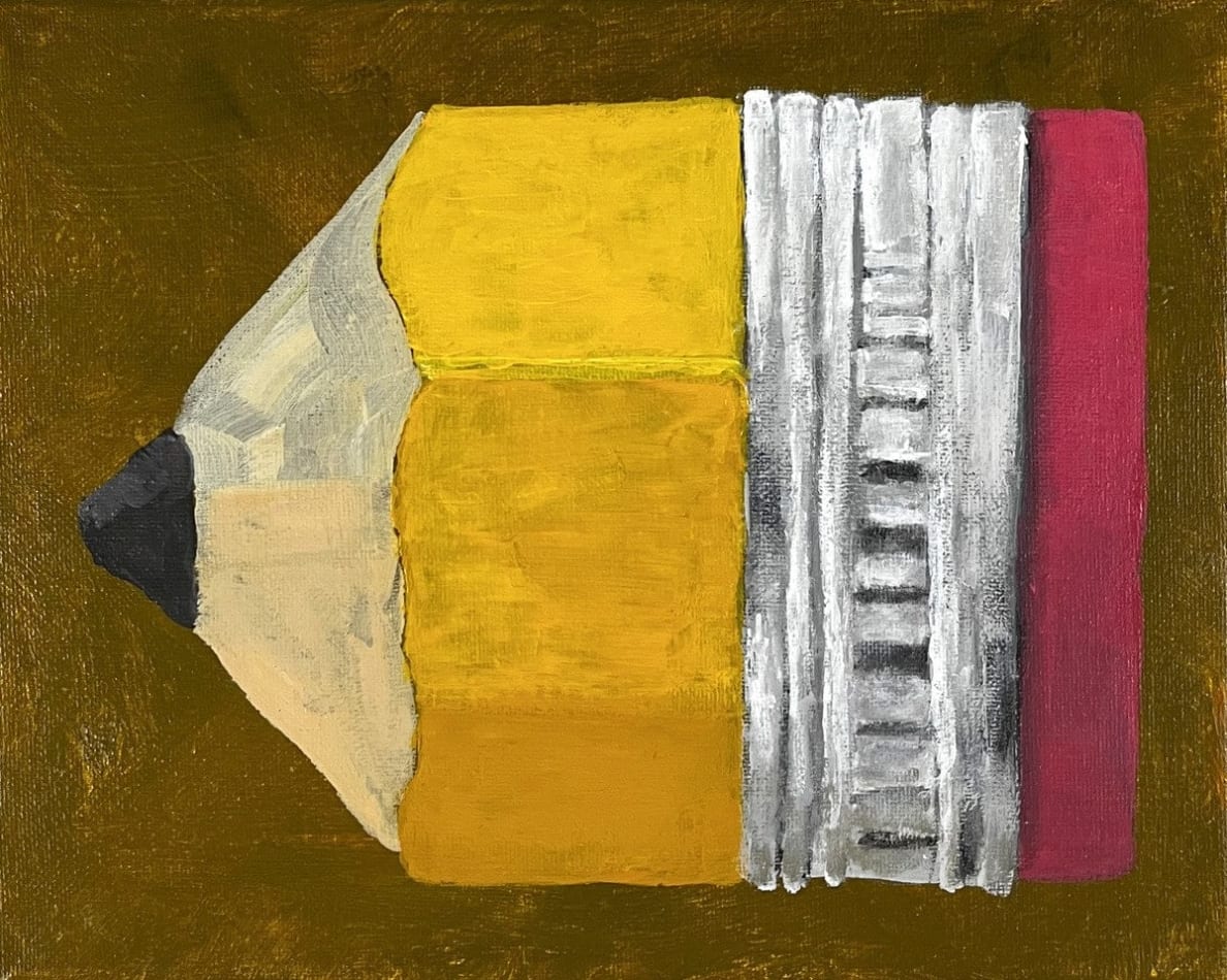 paining of a short pencil on a brown backrgound