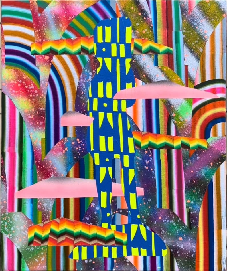 Abstract painting with various colors in lines and arches
