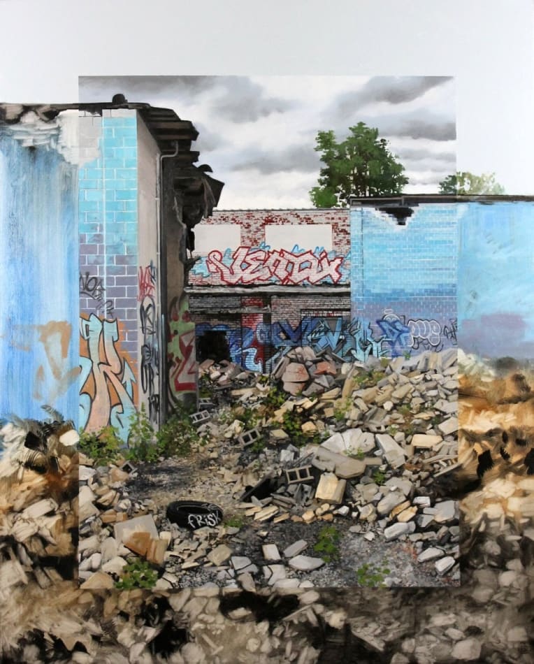 Jessica Hess painting of outdoor area and graffiti