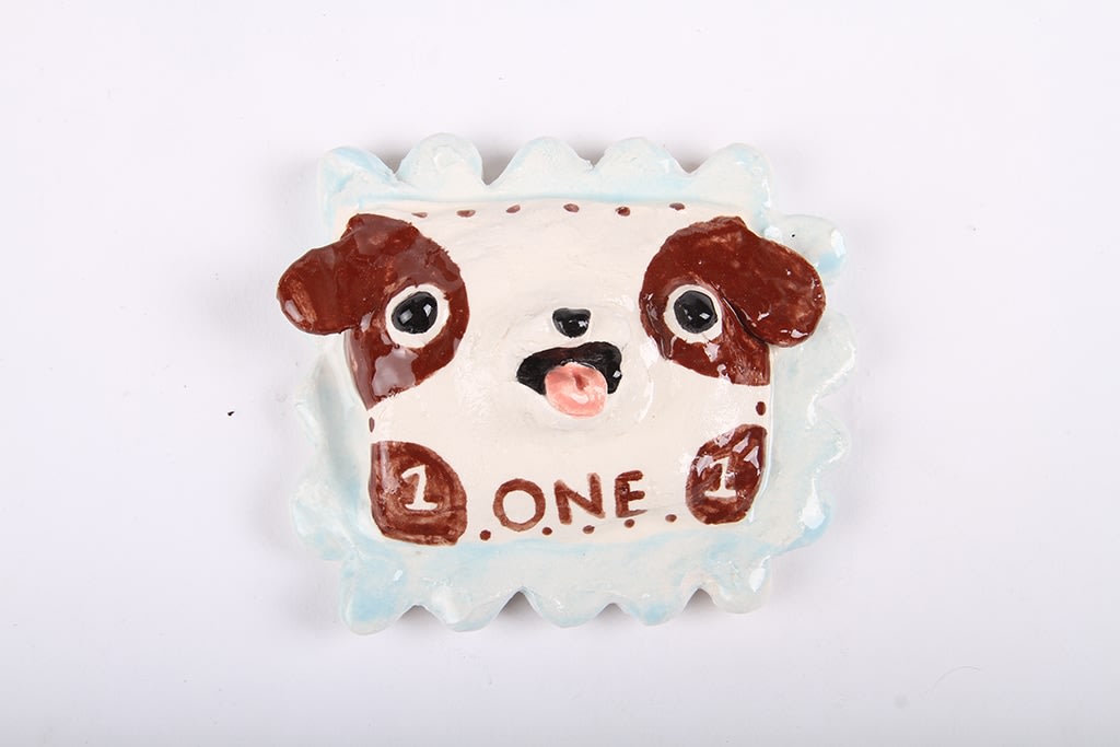 Katie Kimmel, Stamp (brown / white dog), 2020