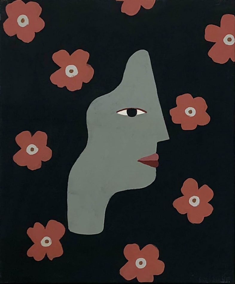 Madi portrait with red flowers