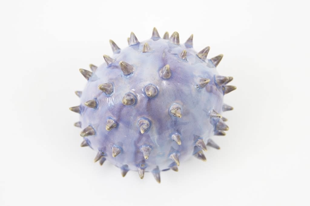 Jen Dwyer sculpture - purple rounded spiky plant sculpture