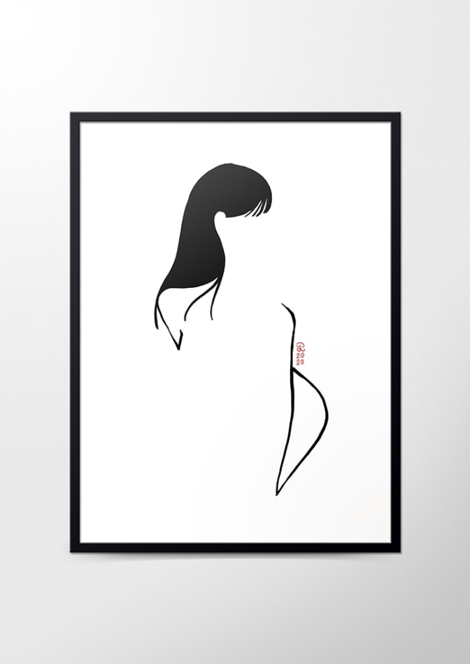 Petites Luxures framed drawing of a woman