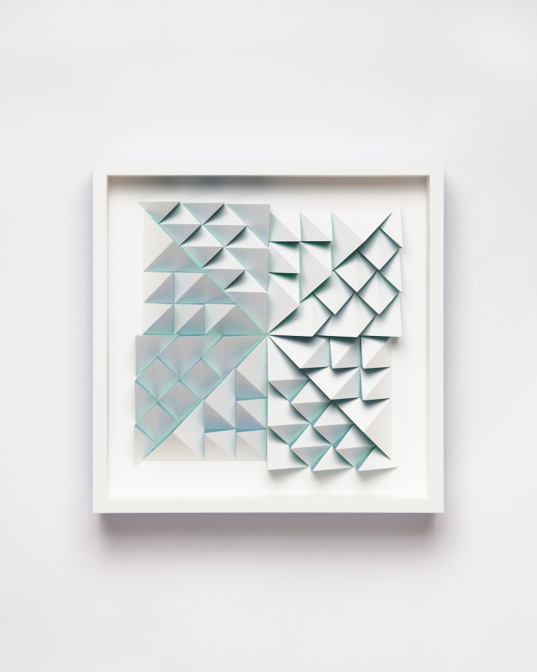 wooden geometric wall sculpture by Sean newport - blue