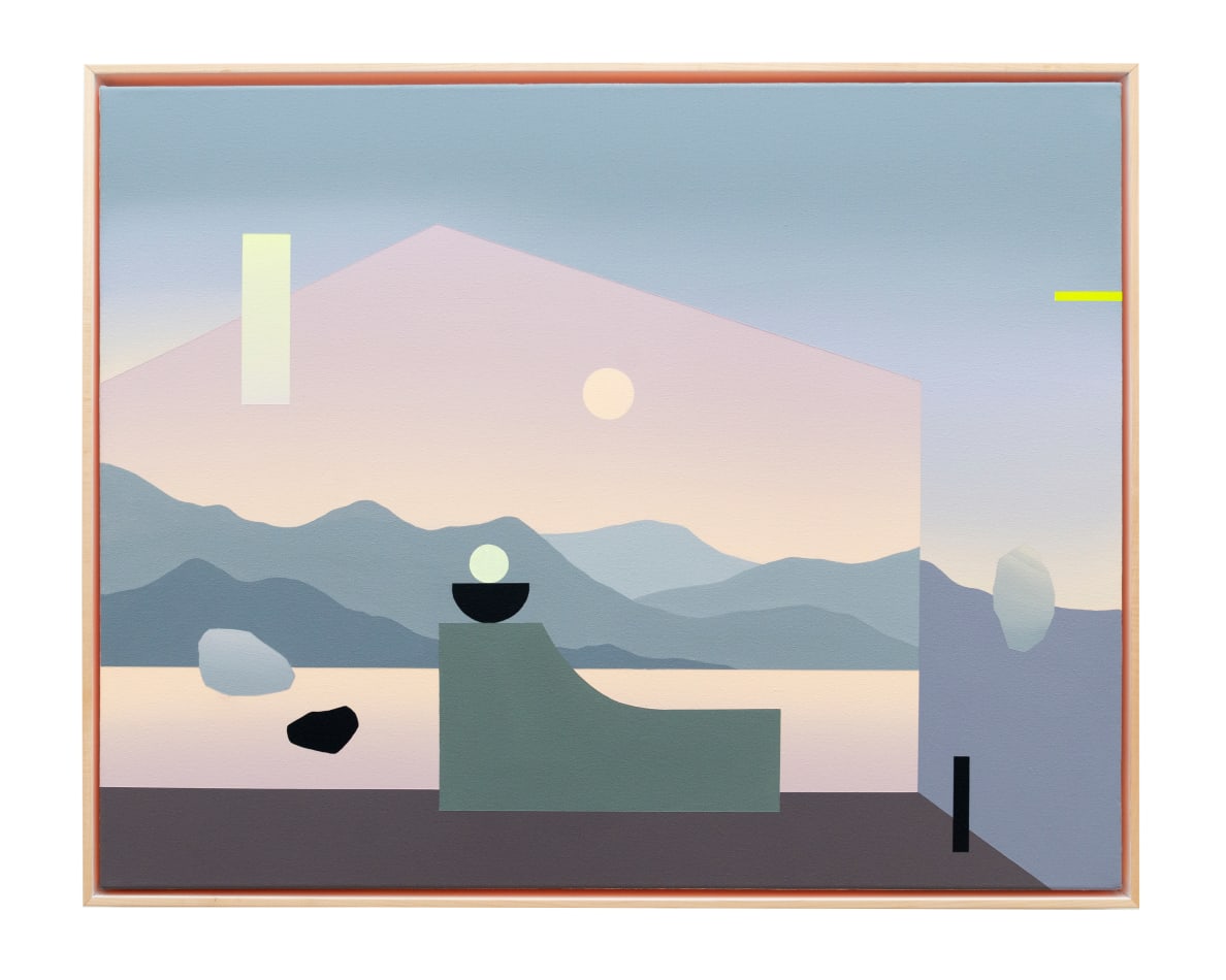 Madeleine Tonzi landscape painting of abstracted forms and mountains with dusky tones