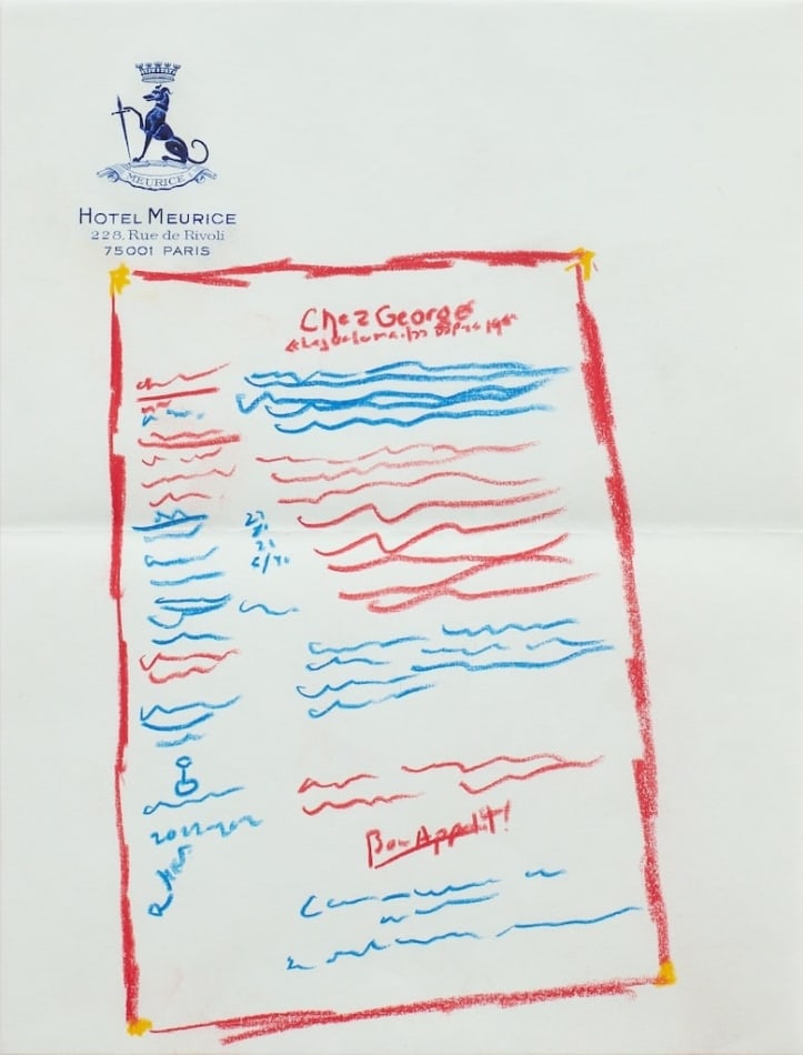 sketch of a restaurant menu on notepad paper