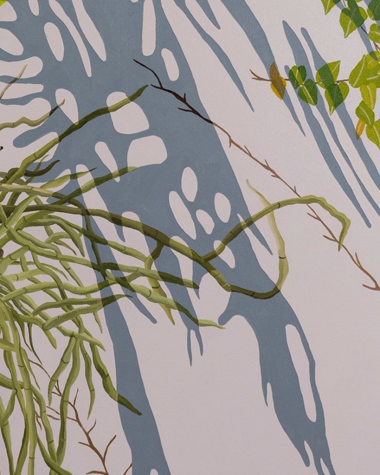detail of Natalia Juncadella painting of orchid, plant and roots, shadows