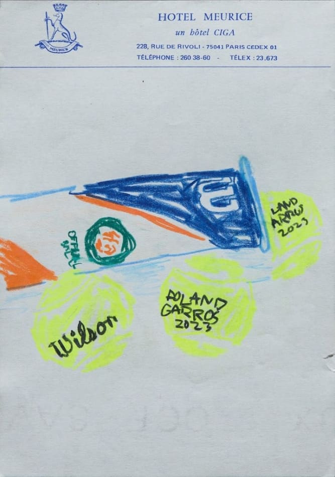 Sketch of wilson tennis balls on hotel stationary
