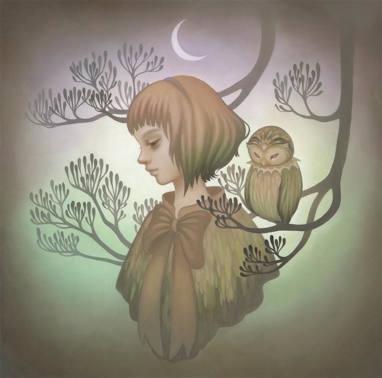Amy Sol painting of woman and owl