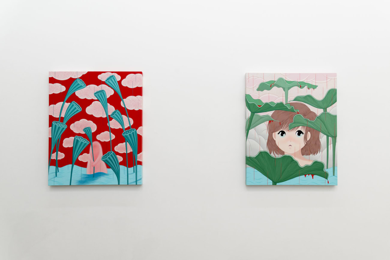 Installation view of Ivory Yeunmi Lee's paintings at Hashimoto Contemporary Los Angeles.