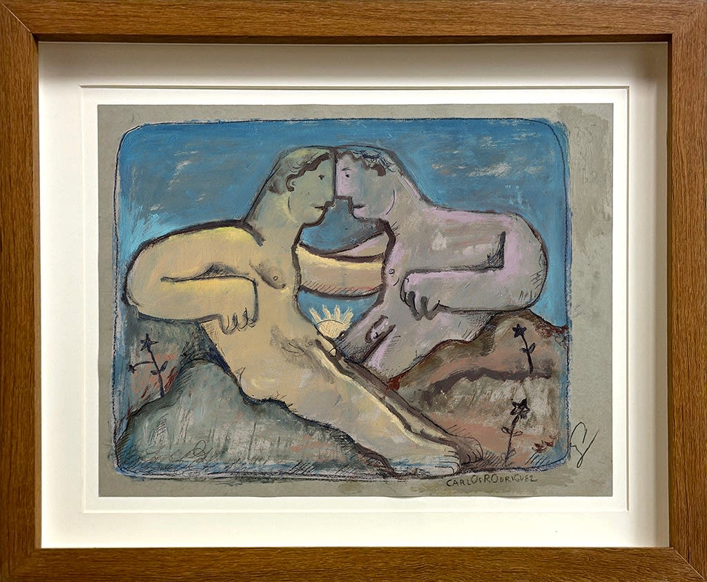 sketch of two men with their heads together and the sun between them