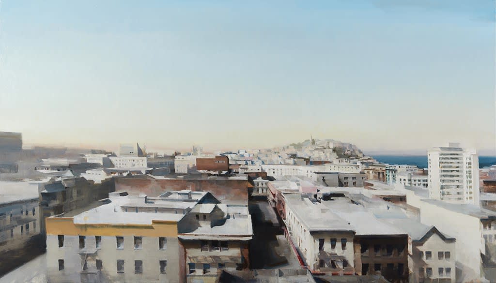 painting of a cityscape from above